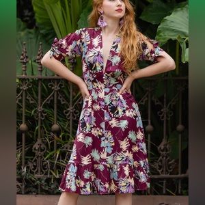 ANASTASIA RUFFLE DRESS - BORDEAUX FERNS